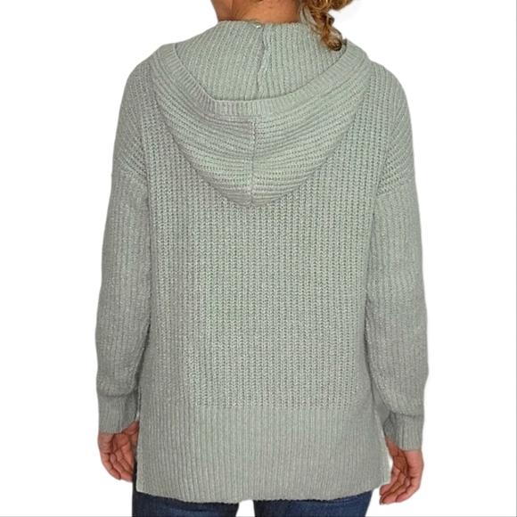 Rachel Zoe Knit V Neck Hooded Sweater Small Light Green - Picture 4 of 5